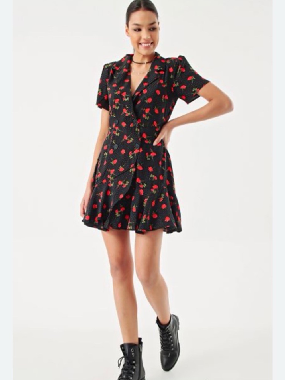 Zara rose floral print satin playsuit romper size XS
